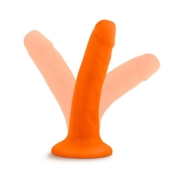 Consolador Blush Neo de 6 pulgadas de doble densidad con ventosa, color naranja neón
