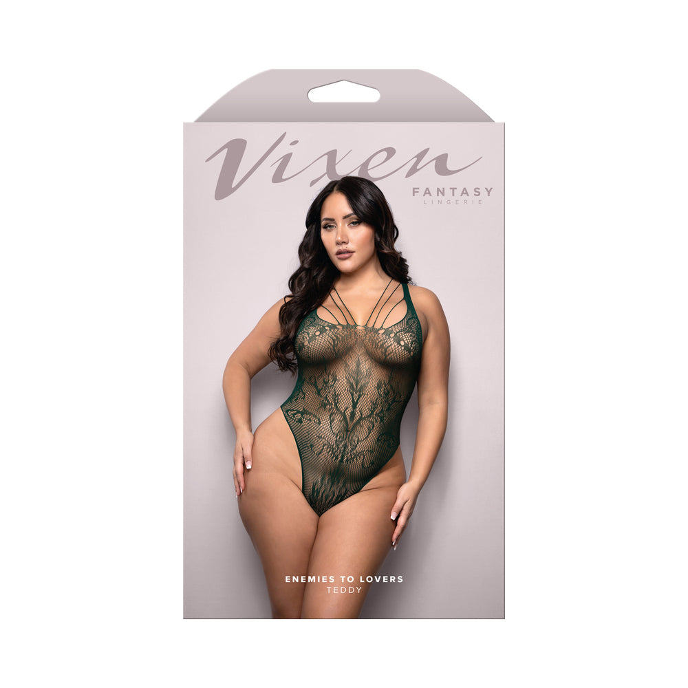 Lencería de fantasía Vixen: de enemigos a amantes, sin costuras, de encaje, color verde