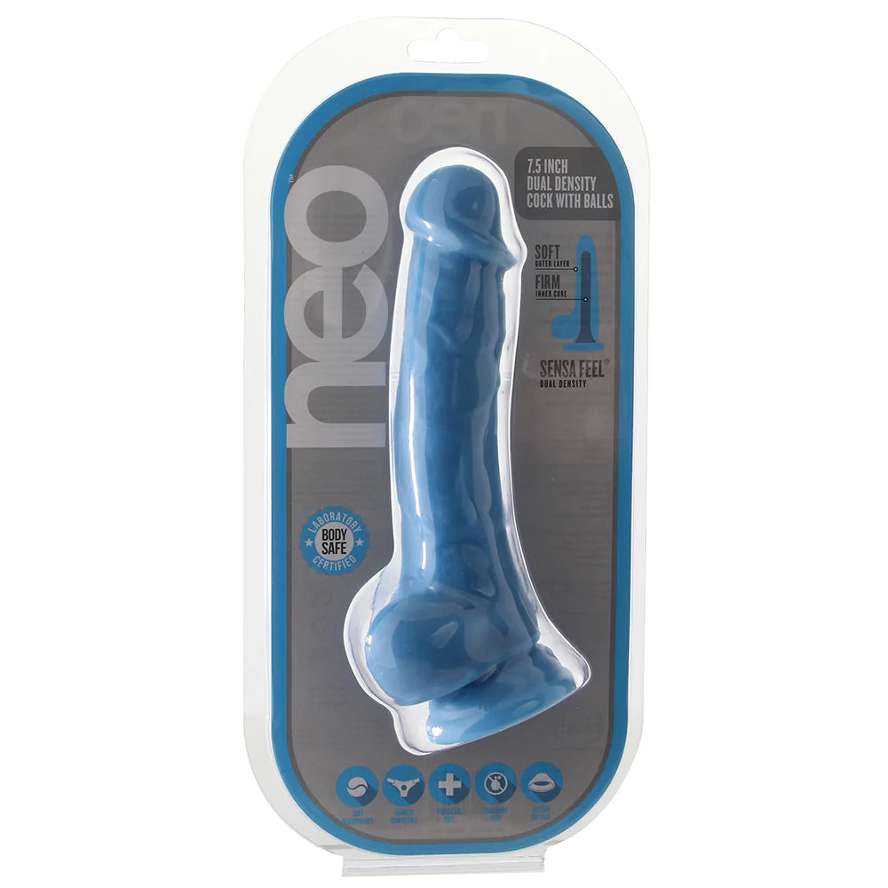 Pene Neo de 7.5 pulgadas de doble densidad con testículos en azul