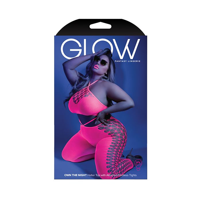 Glow Black Light Cropped Cutout Halter Bodystocking Neon Pink