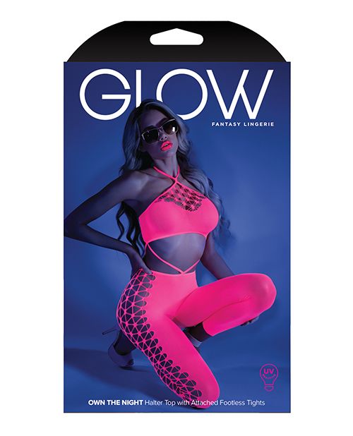 Glow Black Light Cropped Cutout Halter Bodystocking Neon Pink
