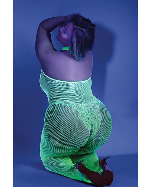 Glow Black Light Crotchless Bodystocking Neon Green