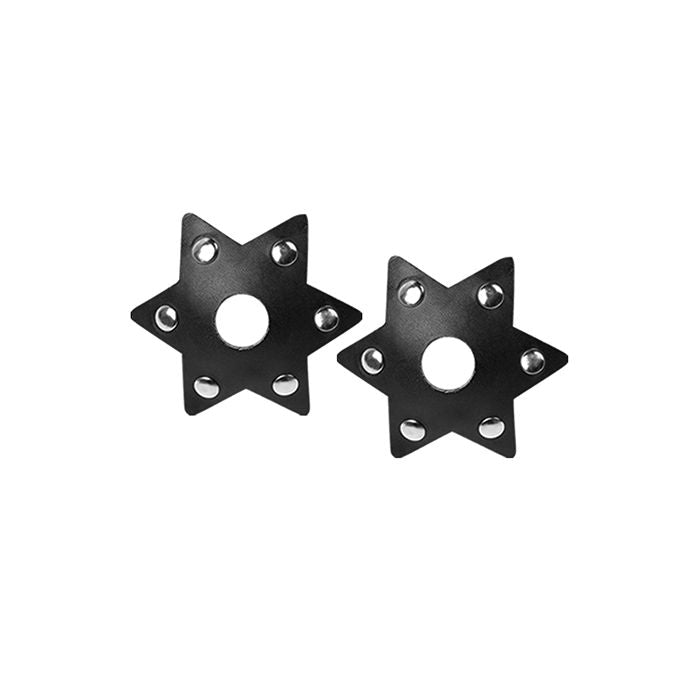Nipplicious Starstruck Leather Pasties w/Studs & Nipple Hole - Black