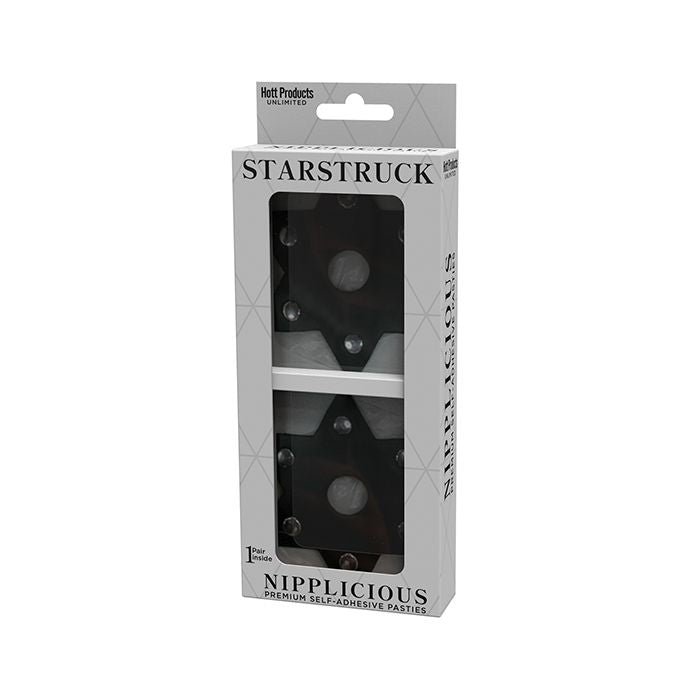 Nipplicious Starstruck Leather Pasties w/Studs & Nipple Hole - Black