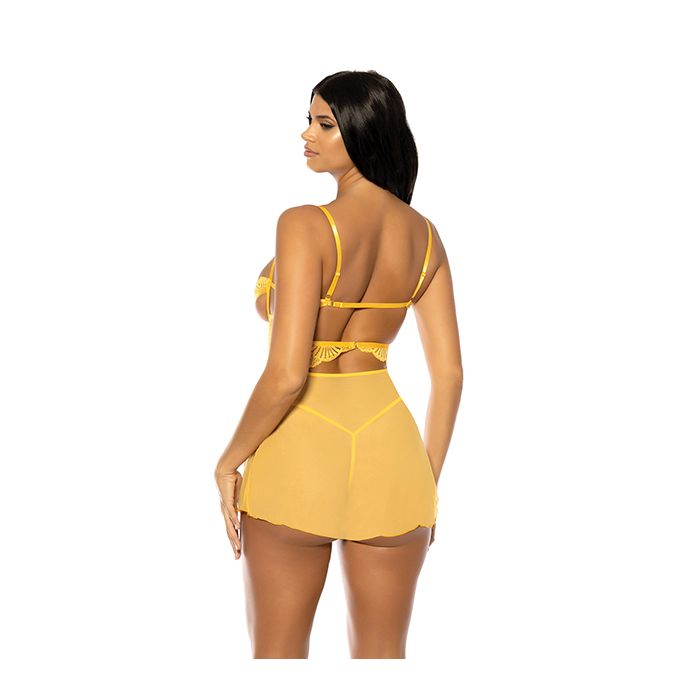 Hazel Peek-A-Boo Cup Babydoll w/G-String Panty - Yellow L/XL