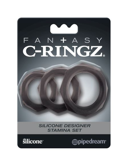 SET DE ANILLOS DE SILICONA FANTASY C RINGZ DE DISEÑADOR STAMINA NEGRO