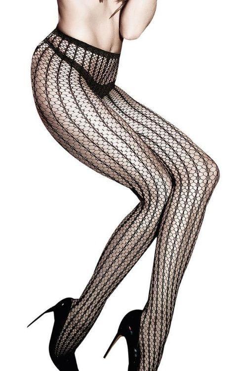 Black Pinstriped Jacquard Pantyhose-Tasteful Desires Adult Shop