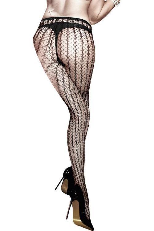 Black Pinstriped Jacquard Pantyhose-Tasteful Desires Adult Shop