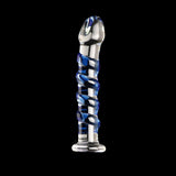 Pipedream Icicles No. 5 Curved Ribbed 7 in. Glass Dildo Blue/Clear