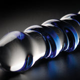 Pipedream Icicles No. 5 Curved Ribbed 7 in. Glass Dildo Blue/Clear