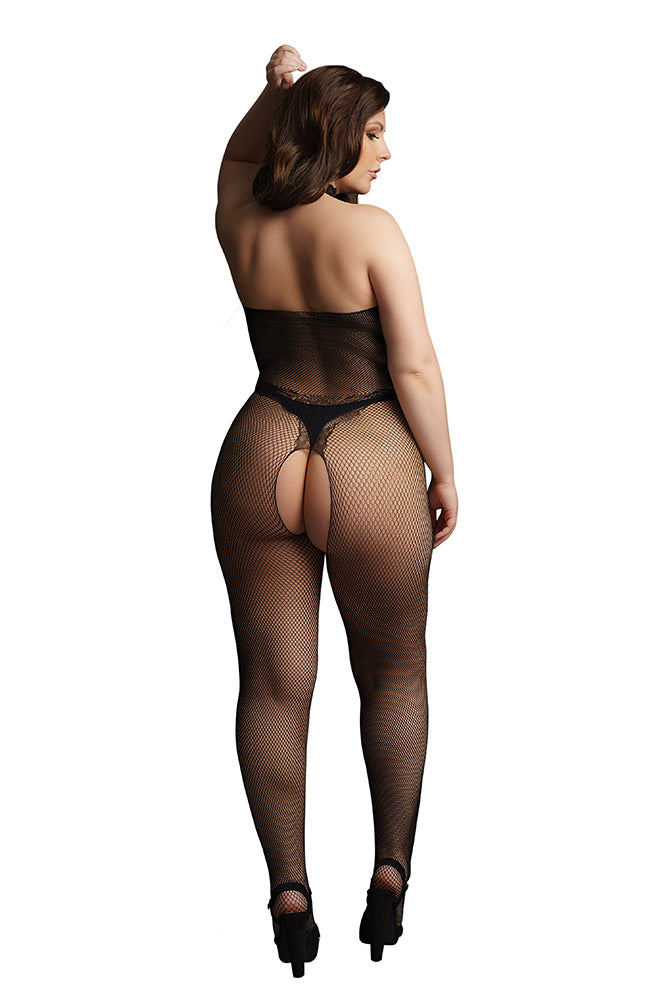 Le Désir Black Fishnet And Lace Bodystocking OSXL - Tasteful Desires Adult Shop