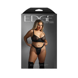 Fantasy Lingerie Edge Quilted Wetlook/Mesh Underwire Bra & Crotchless Panty Queen Size