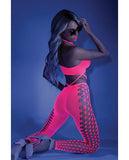 Glow Black Light Cropped Cutout Halter Bodystocking Neon Pink O/S