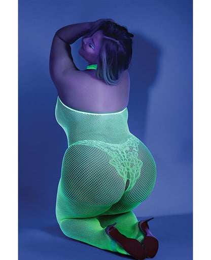Glow Black Light Crotchless Bodystocking Neon Green