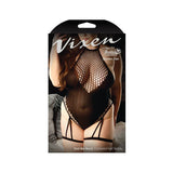 Vixen Text Me Back Halter Tie Teddy w/Attached Leg Garters Black QN