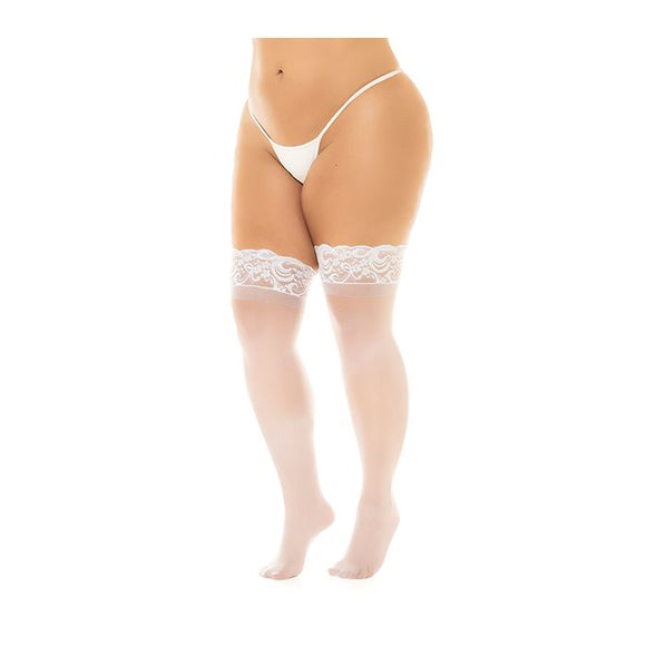 Sheer Thigh High w/Stay Up Silicone Lace Top White QN