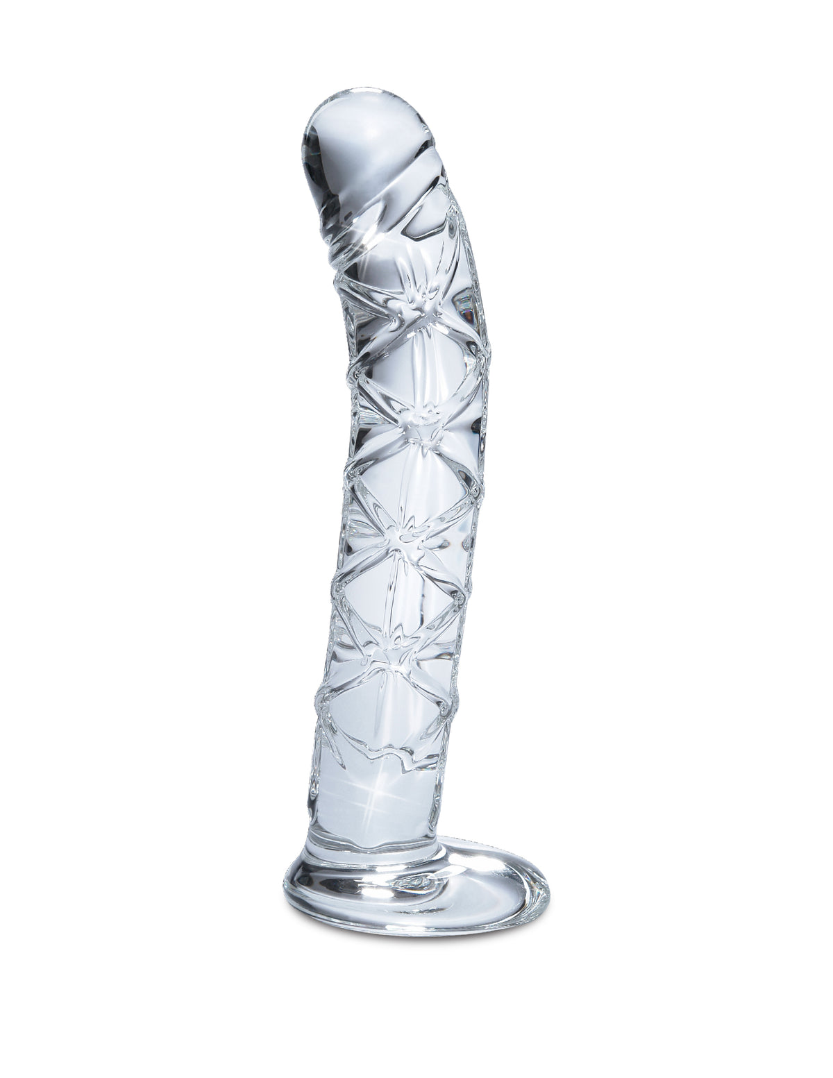 Consolador de vidrio curvo acanalado Pipedream Icicles n.° 5 de 18 cm, azul/transparente