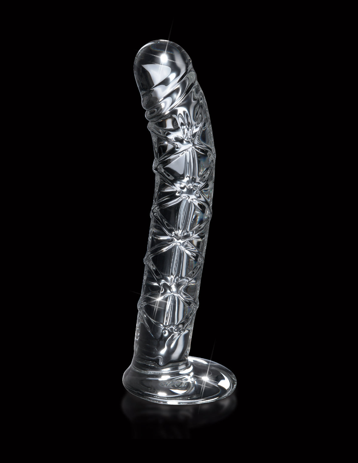 Consolador de vidrio curvo acanalado Pipedream Icicles n.° 5 de 18 cm, azul/transparente