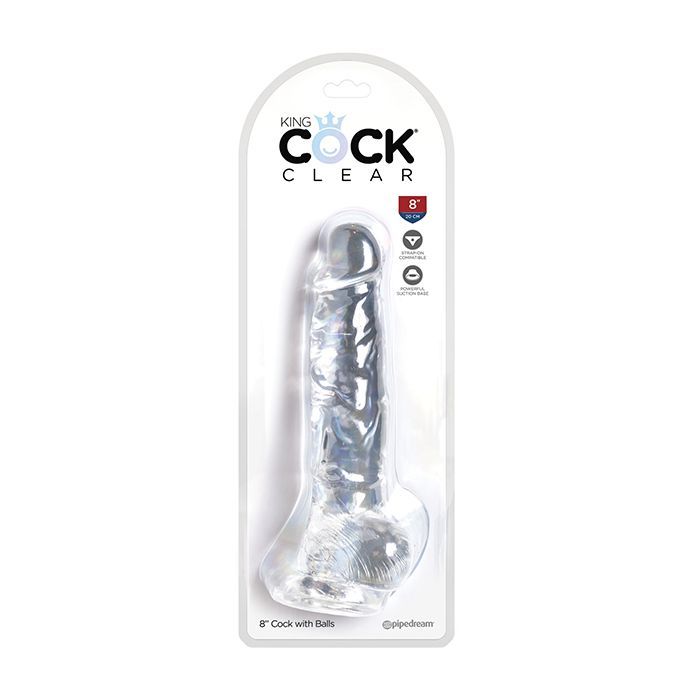 Pene King Cock transparente de 8" con testículos