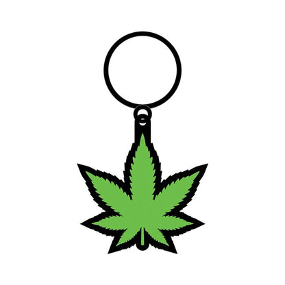 Wood Rocket 420 Pot Leaf Keychain - Green