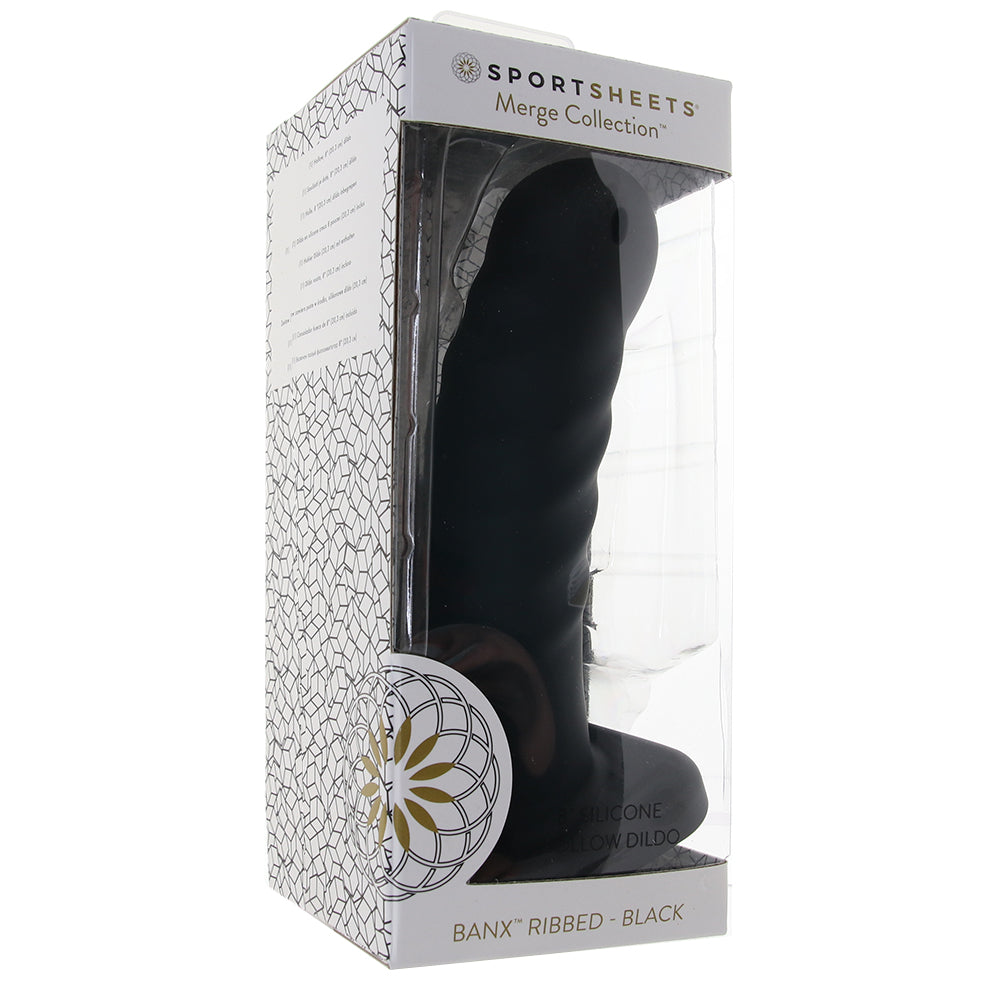 Consolador hueco de silicona Banx con nervaduras de 20 cm en color negro 