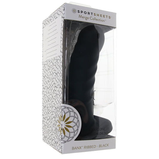 Consolador hueco de silicona Banx con nervaduras de 20 cm en color negro 