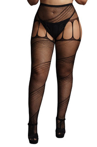 Le Désir Black Crotchless Cut-Out Pantyhose OSXL - Tasteful Desires Adult Shop