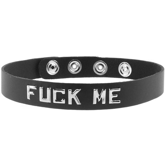 F**k Me Leather Word Band Collar - Tasteful Desires Adult Shop
